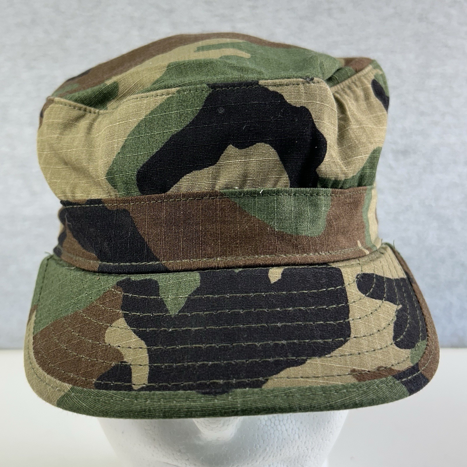 VTG US Military Issue Cap Woodland Camo BDU ARMY Hot Weather Hat Fitted Sz 7