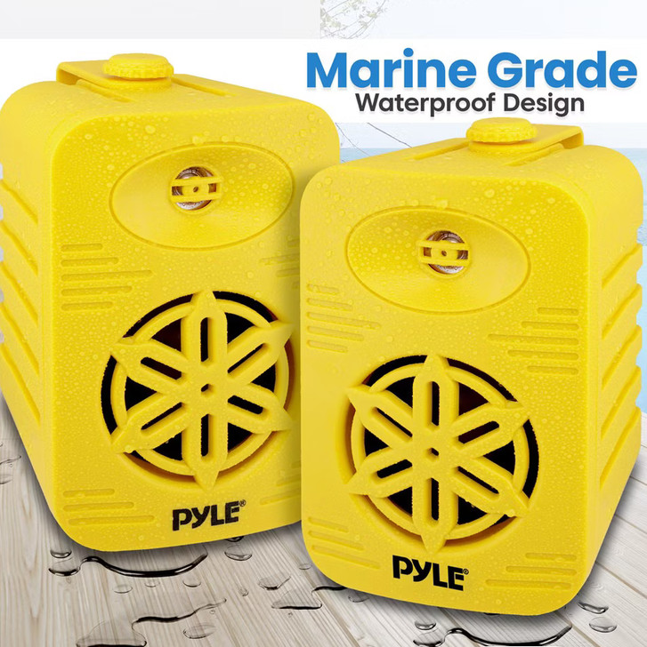 Pyle 4"Bluetooth Indoor Outdoor Speakers Pair-300 Watt Dual Waterproof (Yellow)