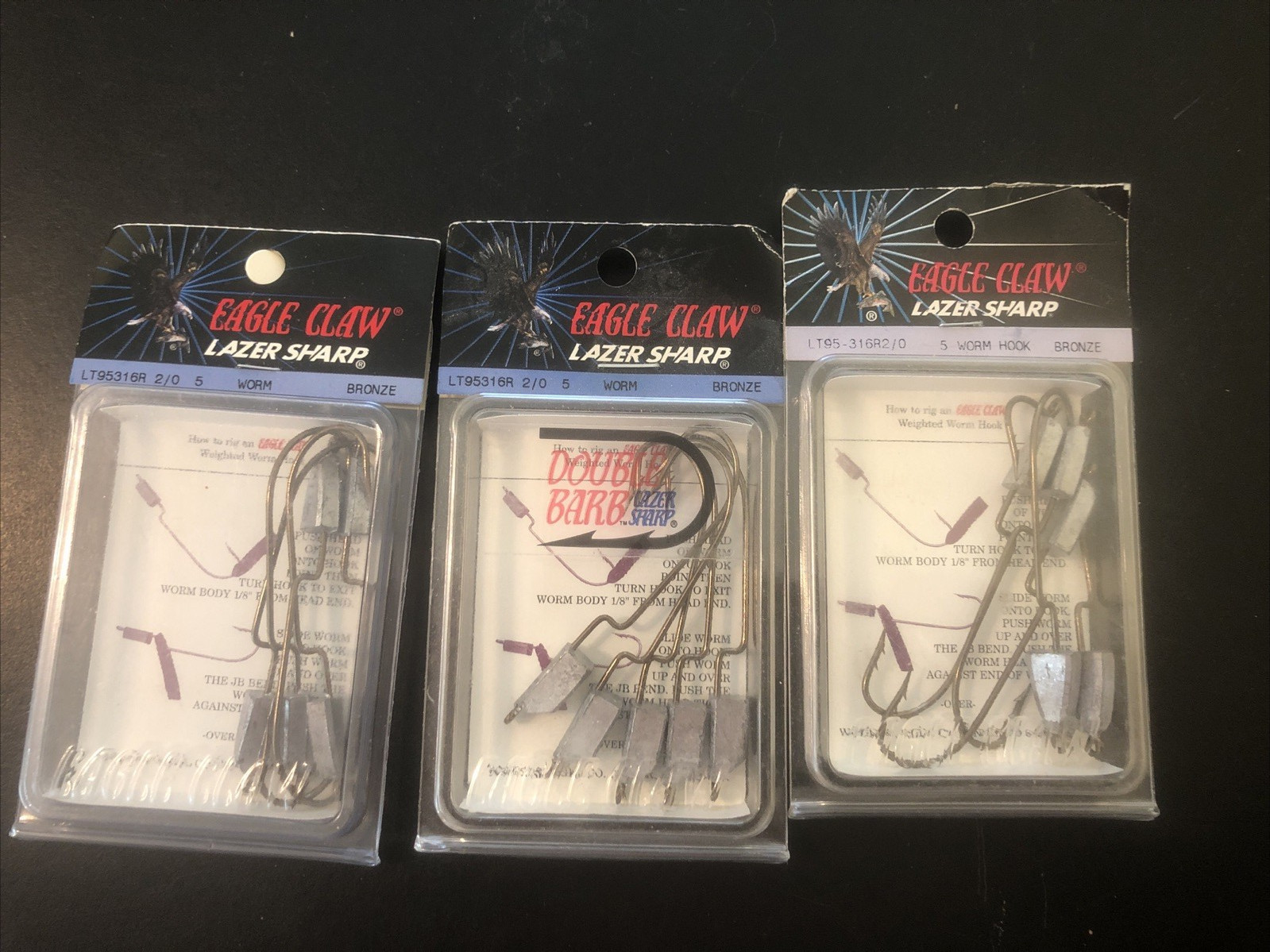 3 Packs Eagle Claw Weighted Hooks sz 2/0 5 per pack 15 total LT95316R