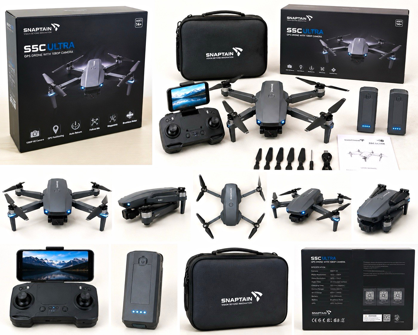 SNAPTAIN S5C Ultra Foldable GPS FPV Quadcopter Drone 1080P Camera RTR