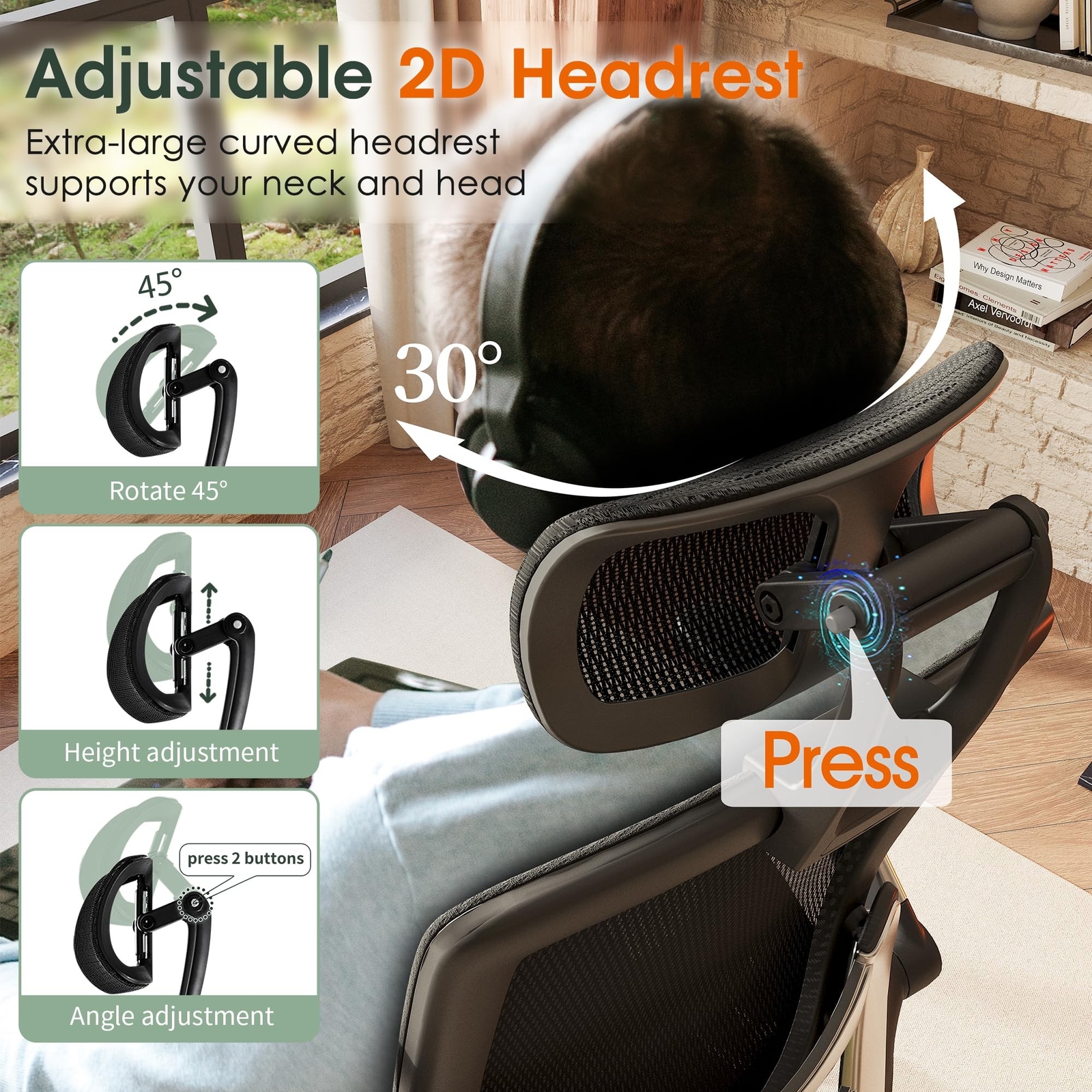 GABRYLLY Ergonomic Office Chair, High Back Home Desk Chair with Headrest, Fli...