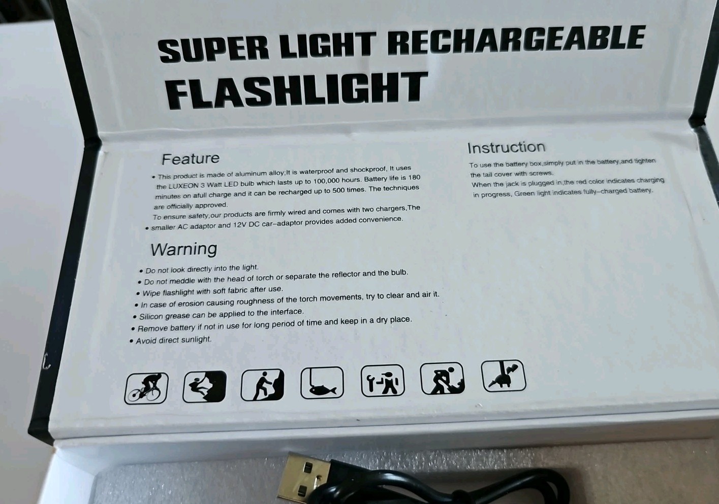 1000000 Lumens Super Bright LED Tactical Flashlight Rechargeable LED Work Light