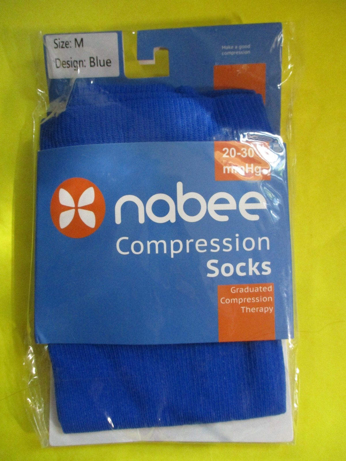 NABEE Graduated Compression Socks 20-30 mmHg - Unisex- Size: M- Blue- New