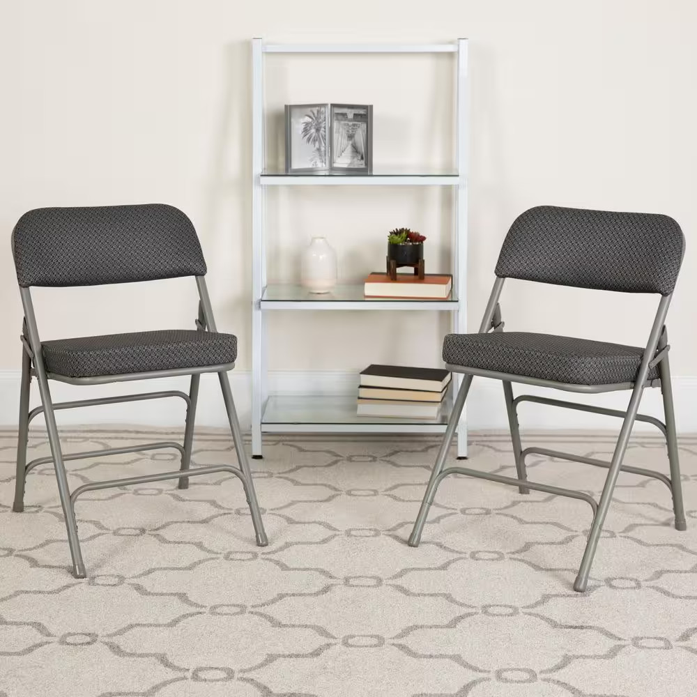 Hercules Series Premium Curved Triple Braced & Quad Hinged Gray Fabric Upholster