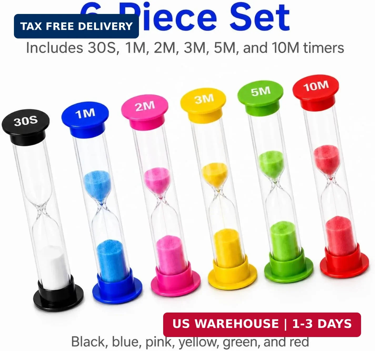 Plastic Sand Timer Sandglass Hourglass Sand Clock Timer 30 Sec, 1 Min, 2 Mins, 3