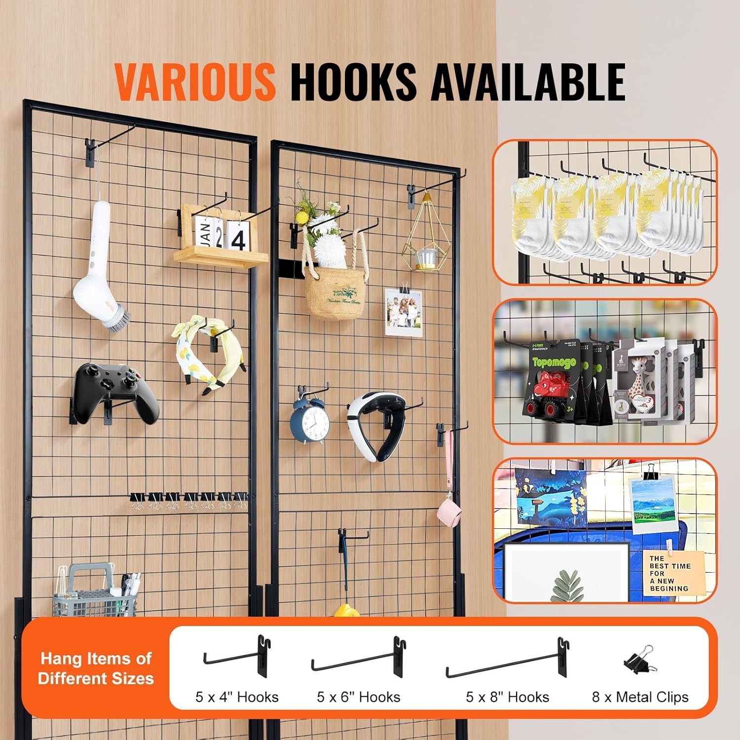 Durable 2-Packs Wire Grid Wall Panels with Hooks – Versatile Display Solution