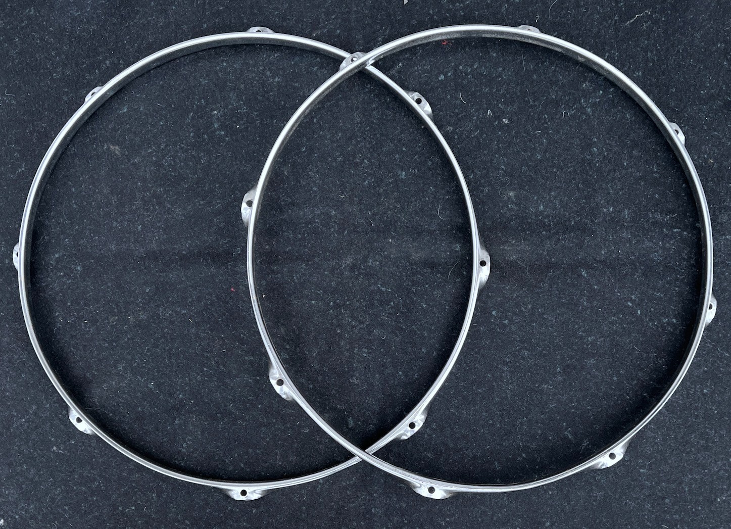 Pair (2) Premier Steel Round Hole 16" Chrome 8-Lug Tom Drum Rims Hoops, England