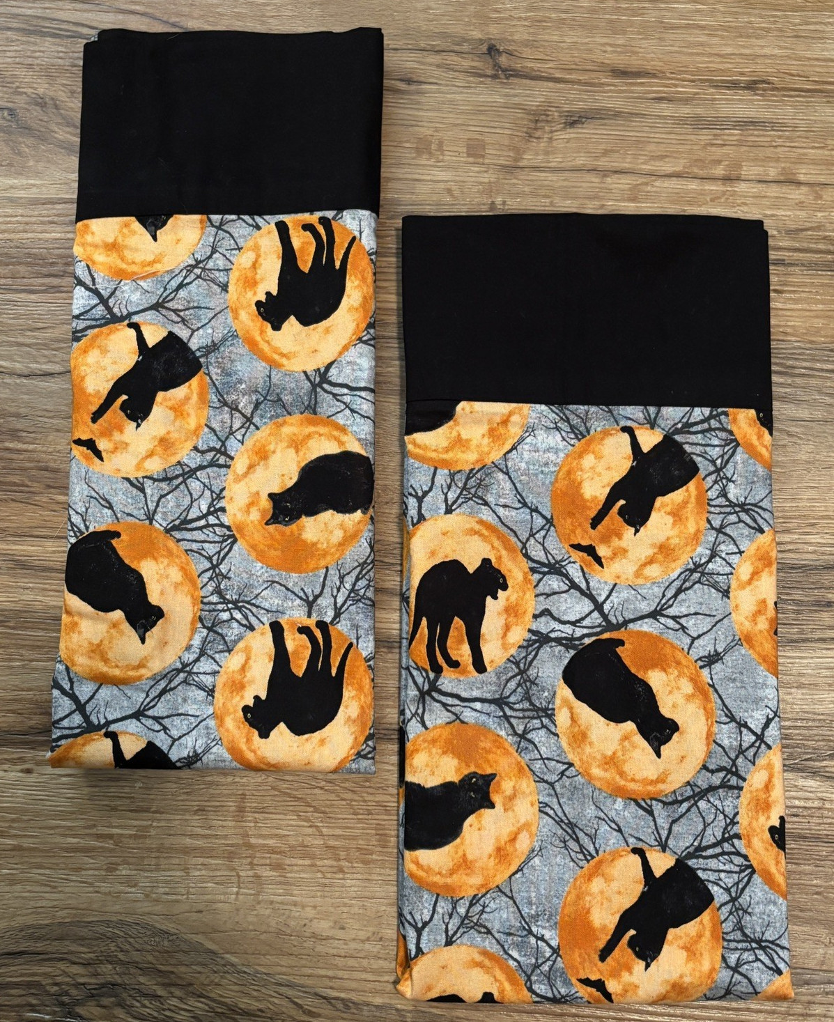 2 Std / Queen Pillowcases Halloween Black Cat Handmade 100% Cotton 29" x 19"