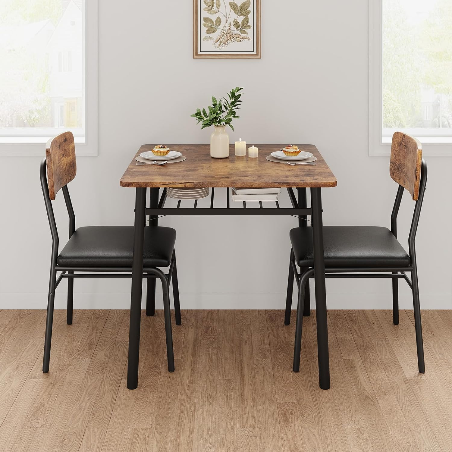 Dining Table for 2 with Storage Rack, Small Kitchen Table for 2 with Metal Frame