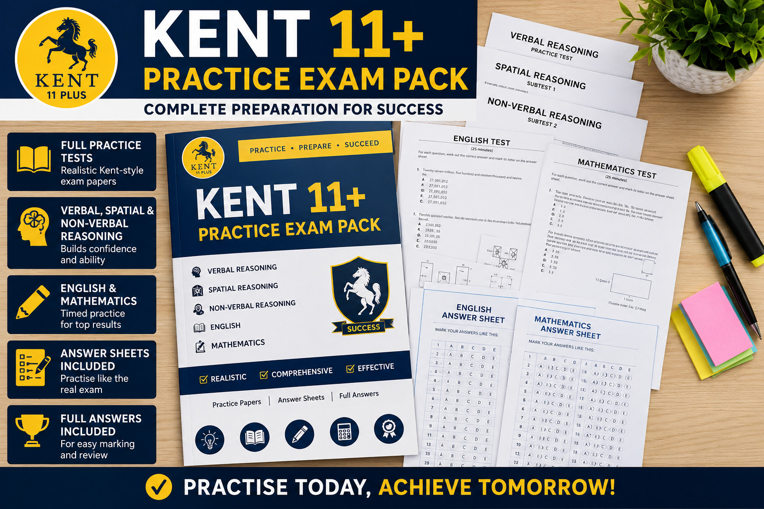 Kent 11+ Practice Exam Pack | Maths English VR NVR Spatial | Full Mock Tests