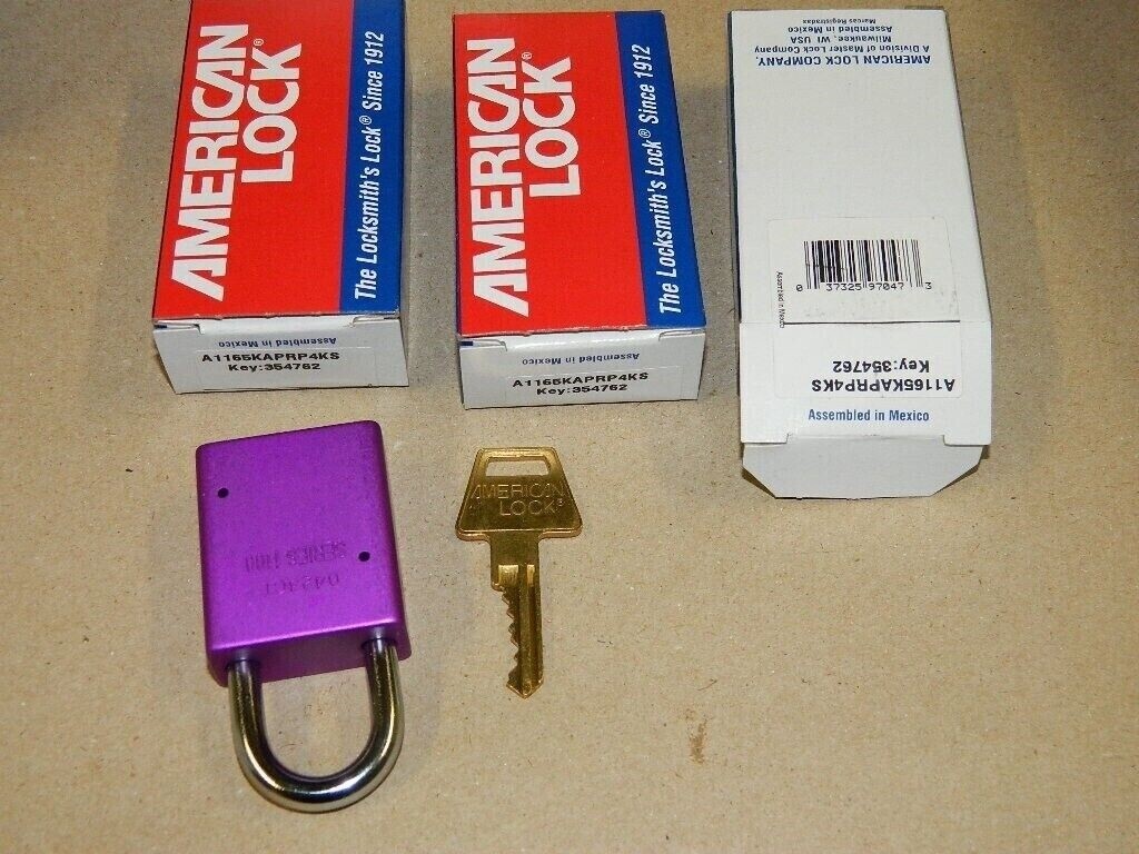 American Lock Safety Padlock Purple Aluminum Keyed Alike Set of 3 with Keys NEW