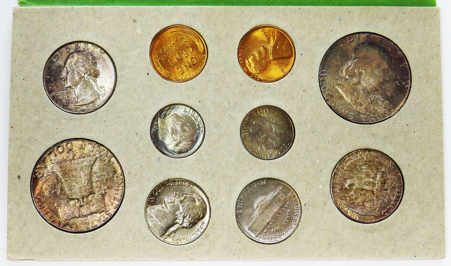 1958 P MINT STATE HALF ORIGINAL FLAT PACK CARD 10 COIN PHILADELPHIA MINT SET