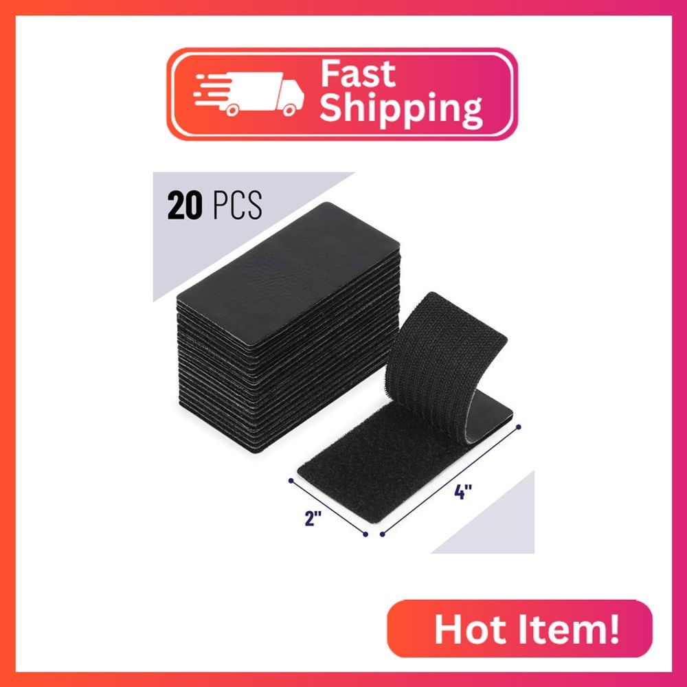Bates 2' x 4' Heavy Duty Hook & Loop Tape, 20 pcs with Double Sided Adhesive