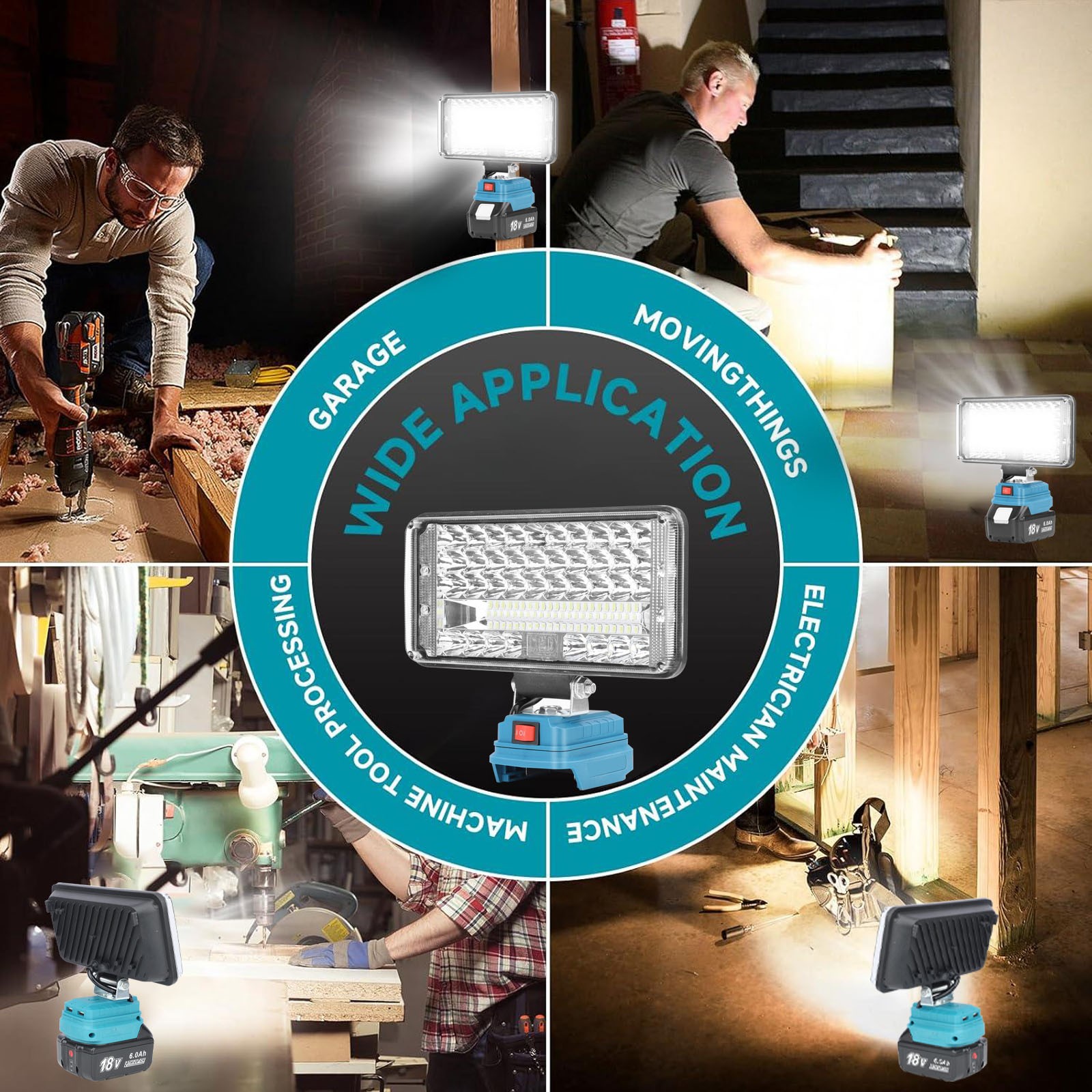 90W 18V LED Work Light Flashlight Compatible with Makita 18V LXT Battery