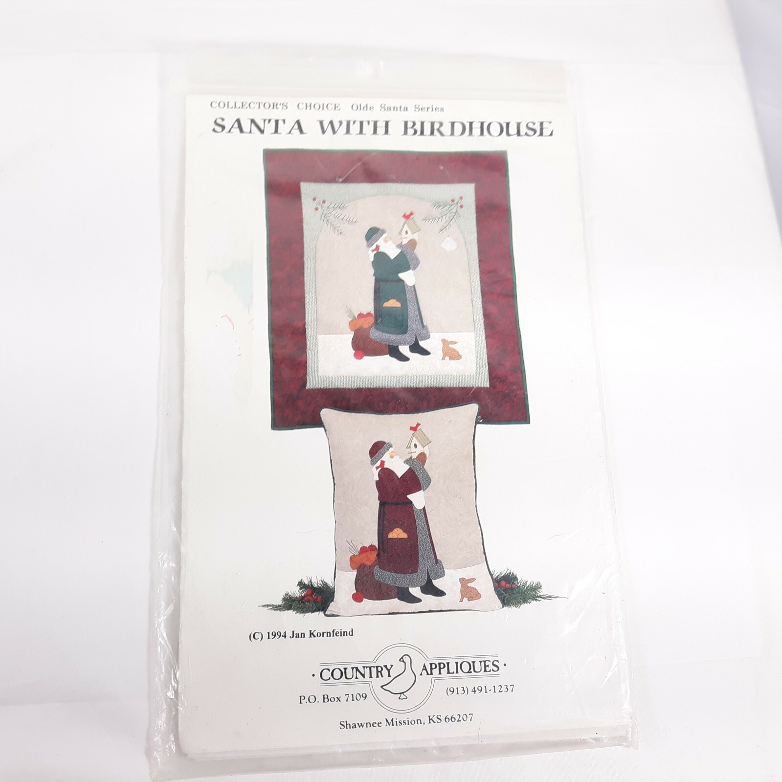 Santa With Birdhouse Pillow Sewing Pattern Country Appliques