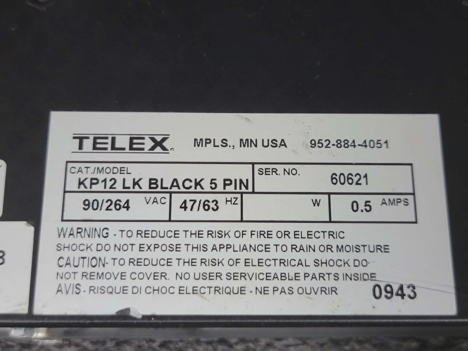 BOSCH TELEX RTS KP12 LK BLACK 5 PIN 12 Position Lever Key Panel Intercom System