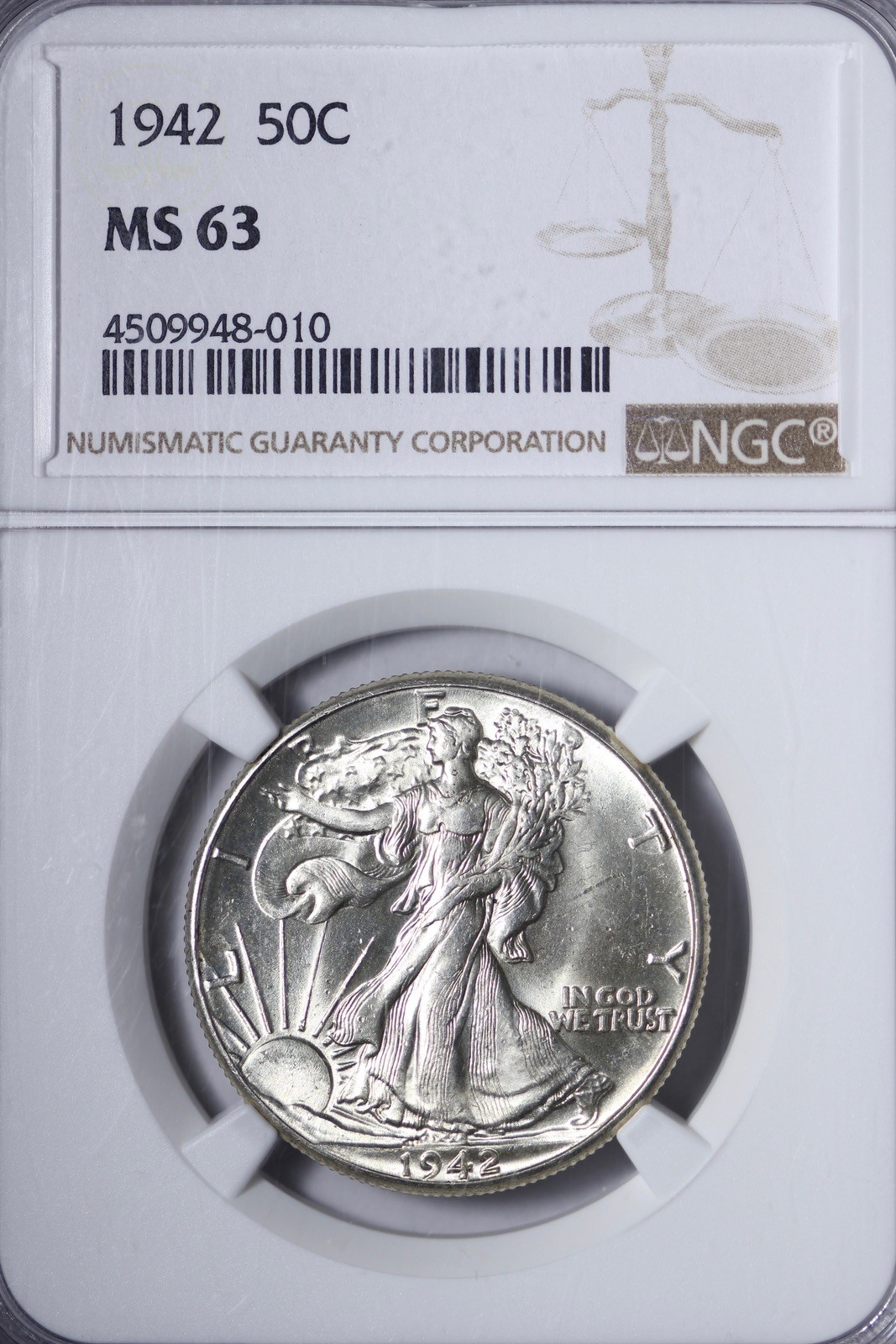 BU 1942 Walking Liberty Half Dollar NGC MS63 VIMX