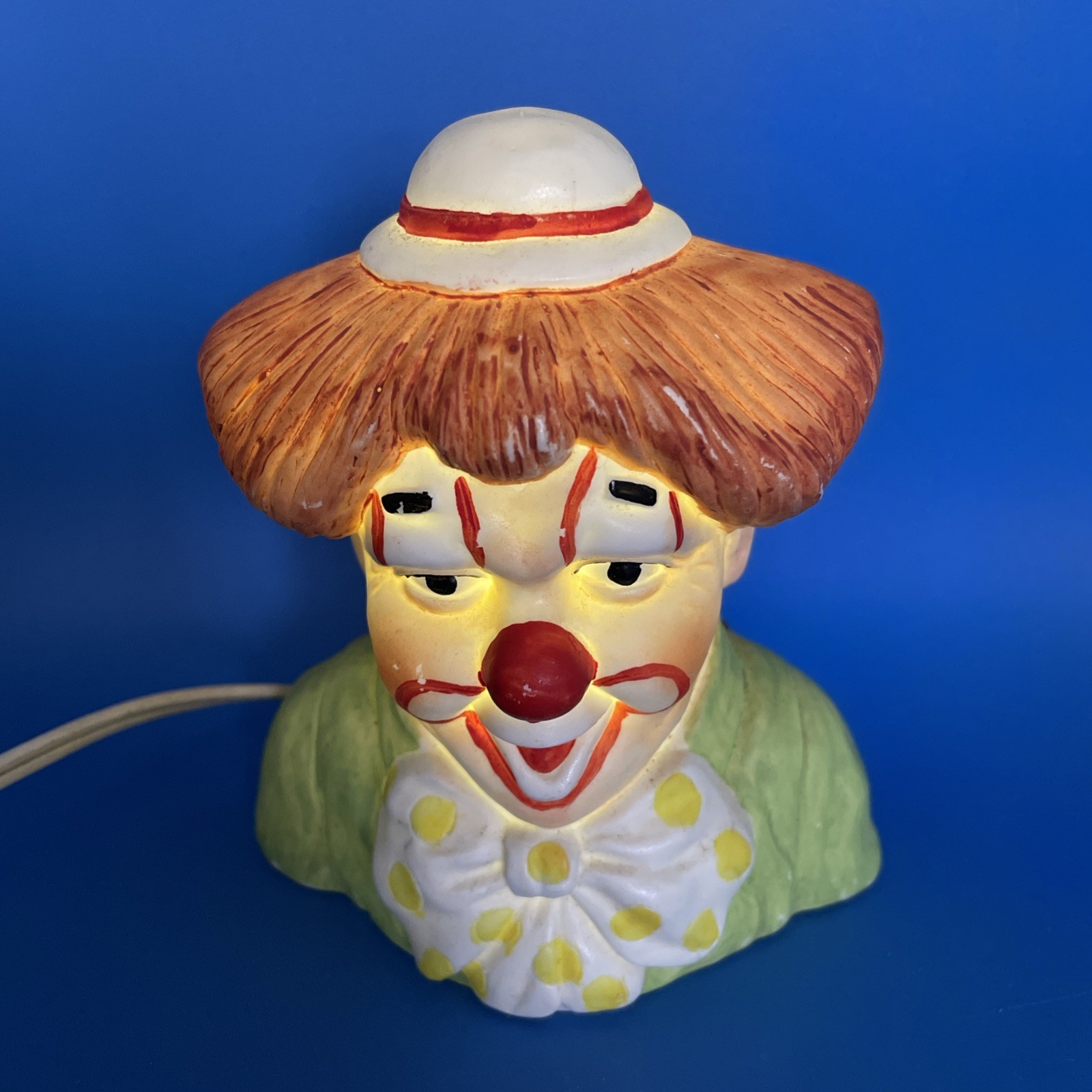 5" Vintage Style Ceramic Circus Clown Head Night Light Up Illuminated Enesco