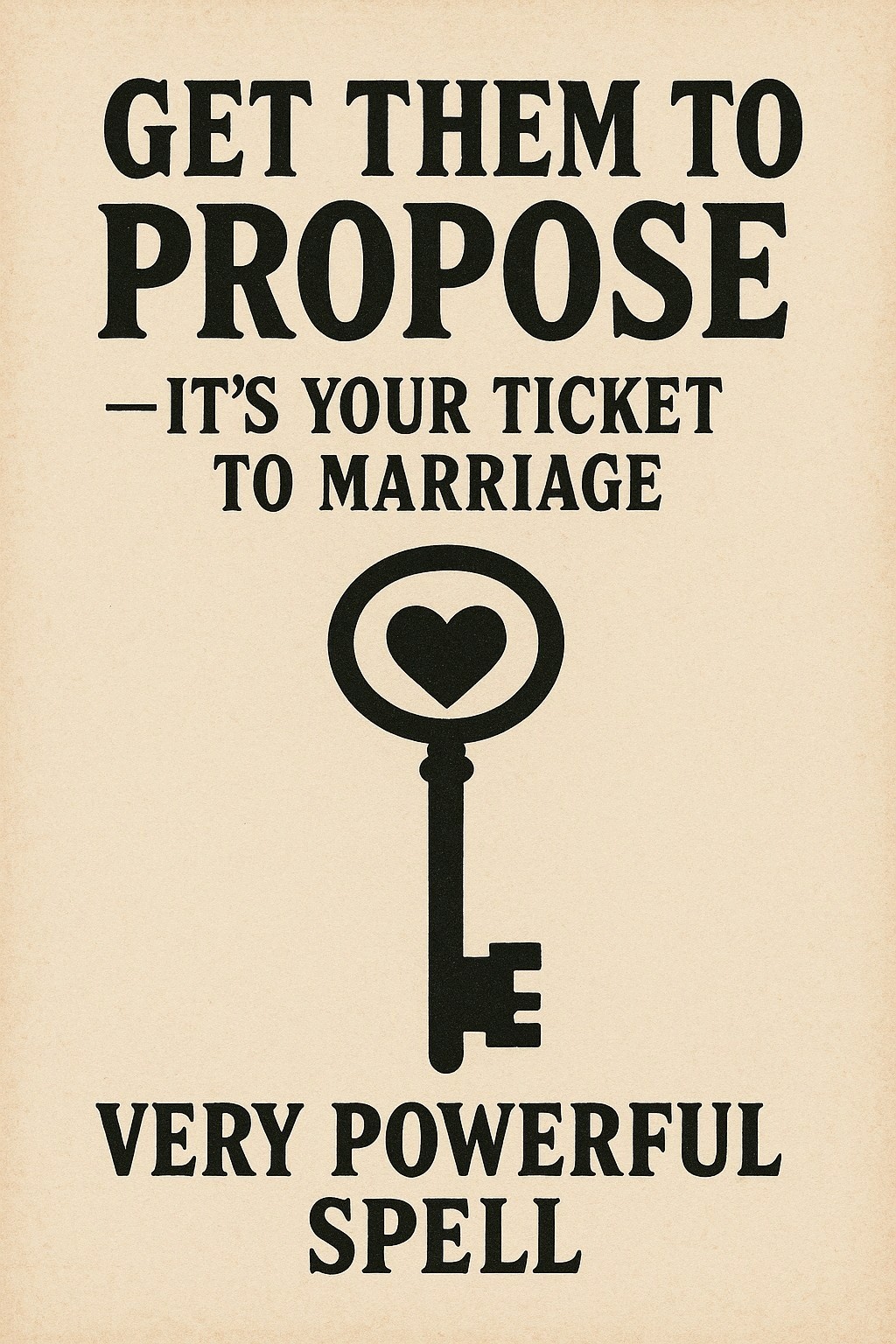Get them to propose — it's your ticket to marriage, very powerful spell.