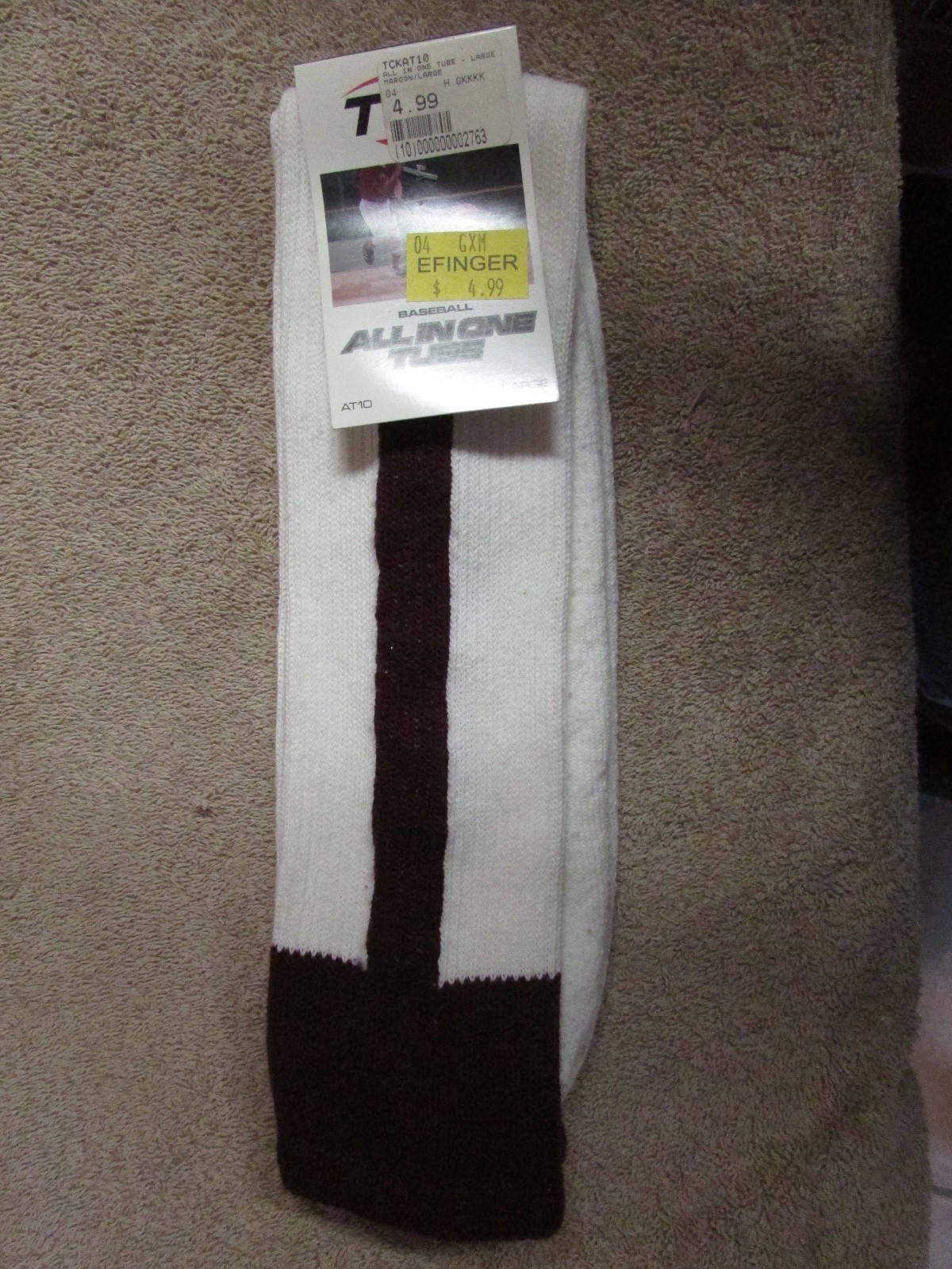 TCK Adult All in One Tube Socks - Baseball/Softball-Large-White/Maroon  (B 8)