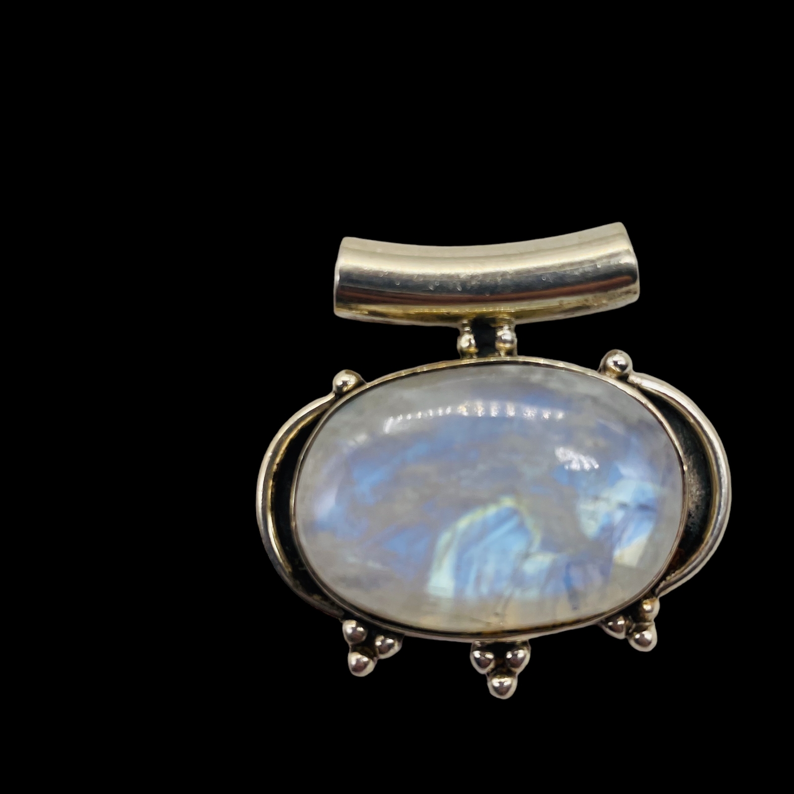 Alluring Rainbow Moonstone Sterling Silver Pendant | Blue White | 1 1/4" long |