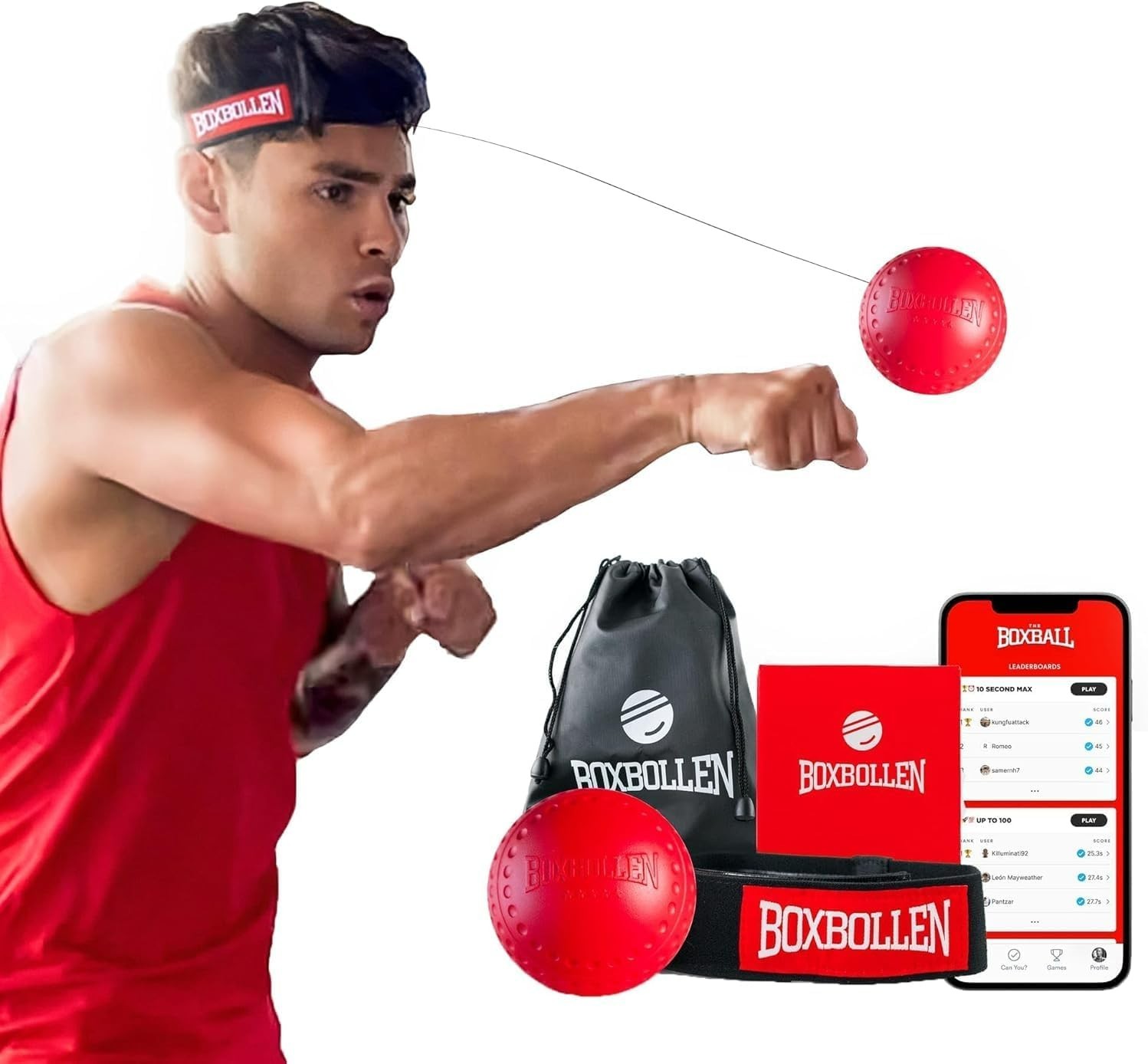 Boxbollen Boxing Reflex Ball Headband Red Set Punch Training Reaction Ball Kit