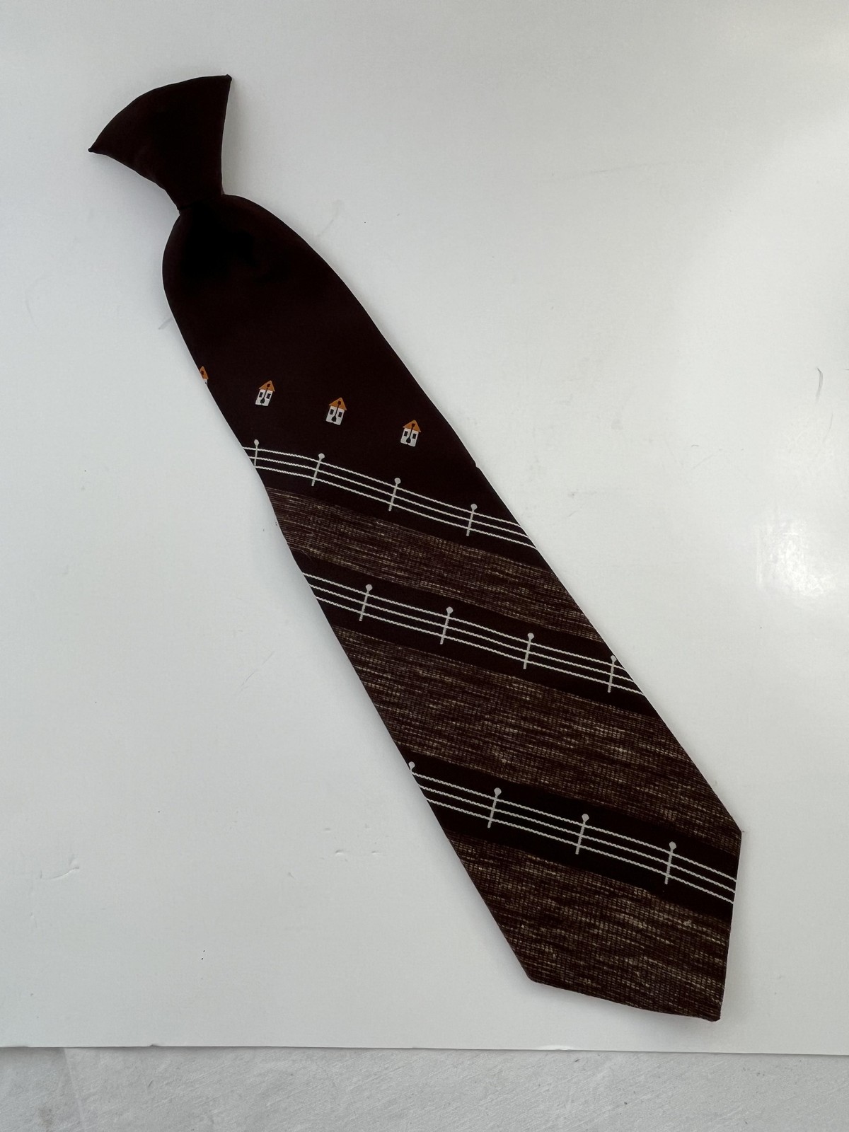 Vintage Wembley Tie Mens Clip-on One Size Brown Woven Wide Novelty 70ss