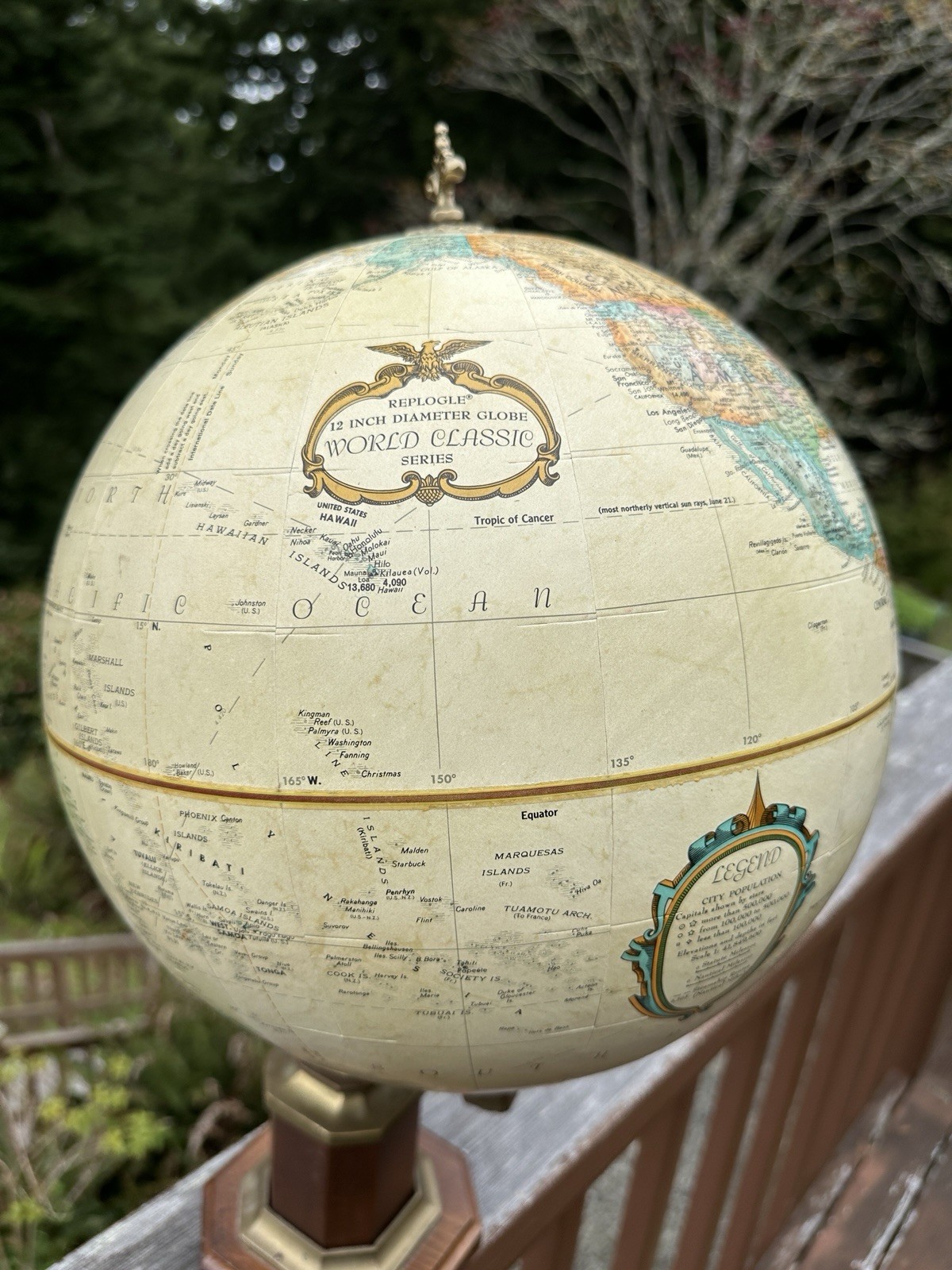 Vintage 1990 Replogle 12" Diameter Globe Tan World Classics with Topography