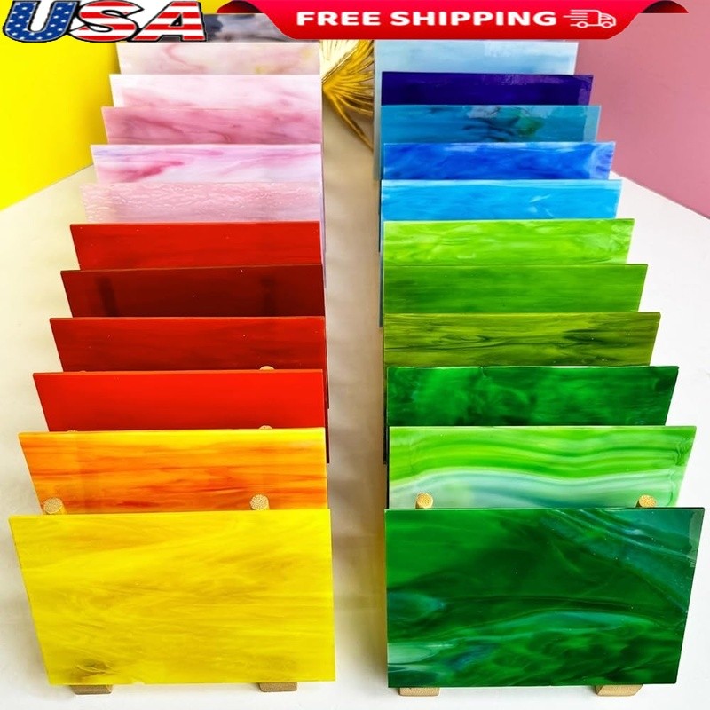 Colorful Stained Glass Sheets Variety Pack Perfect Mosaic Crafts & Art Projects