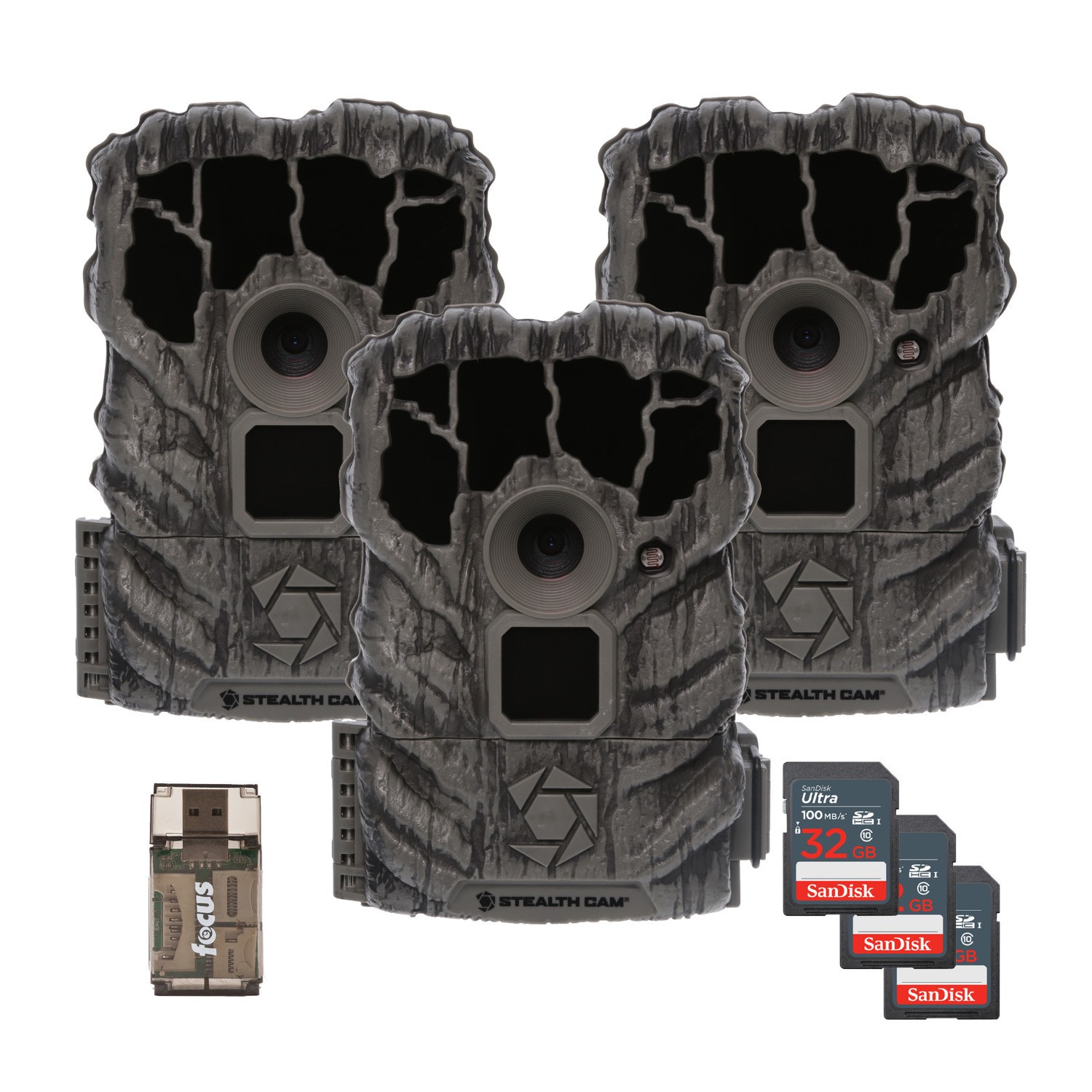 Stealth Cam Browtine 14MP Trail Camera 32GB Memory Card (3-Pack) Bundle