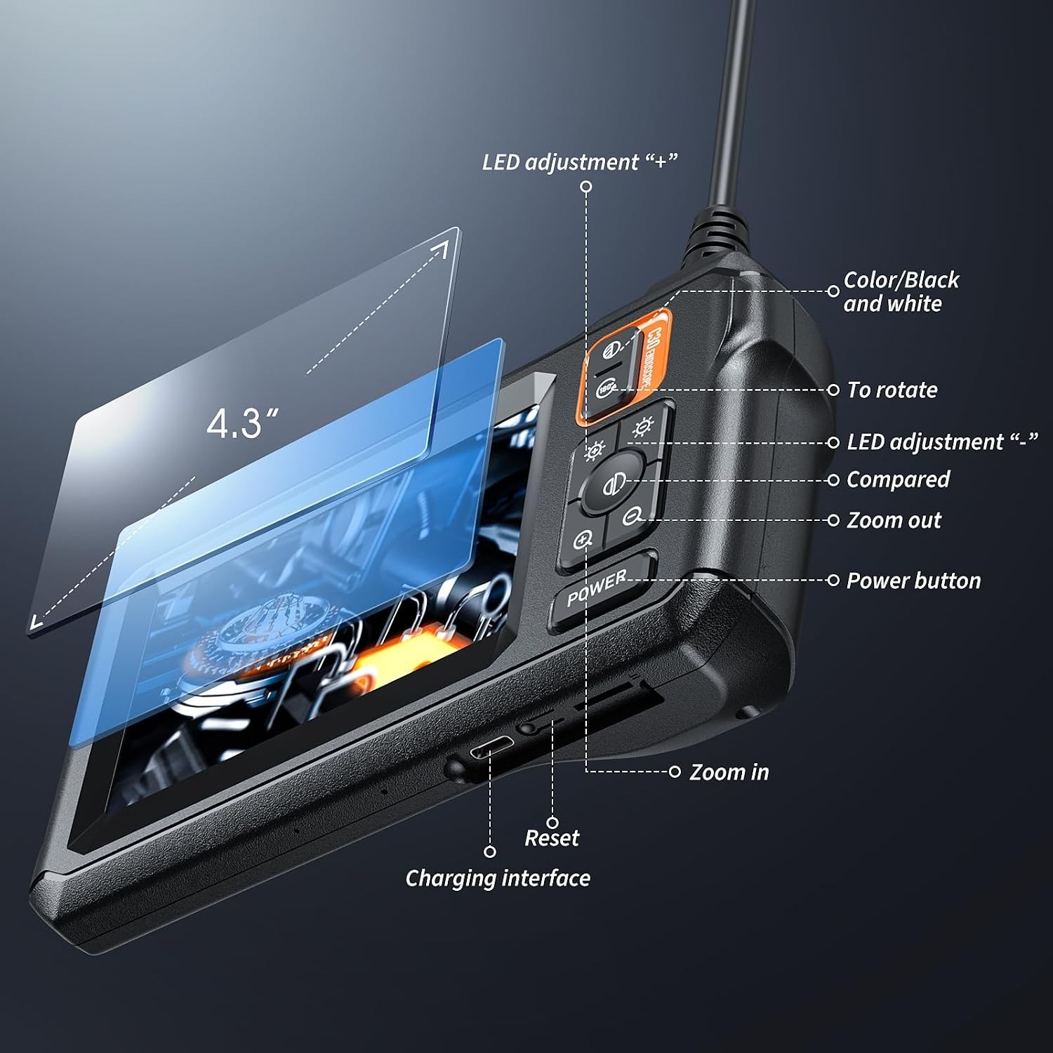 Inspection Borescope Camera with 8 Adjustable Lights