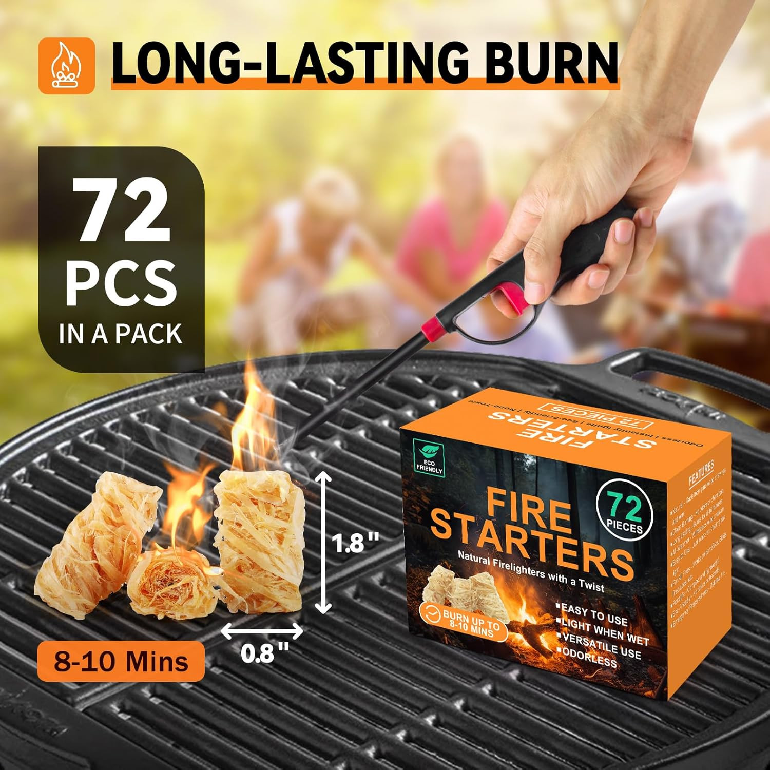 Natural Fire Starter for Campfires: All Weather Firestarters - Odorless Charc...