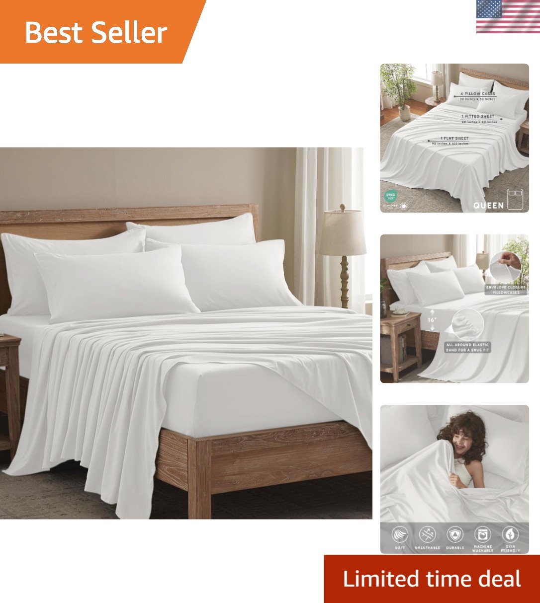 Queen Sheet Set - 6 Piece Sheets Queen Size Bed Set - Breathable & Cooling Ho...