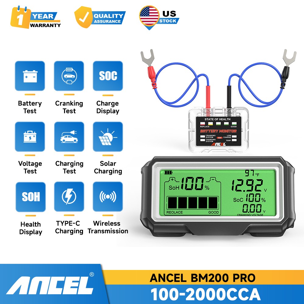 ANCEL BM200 PRO Car 12V Battery Tester Monitor Health Charging Cranking System