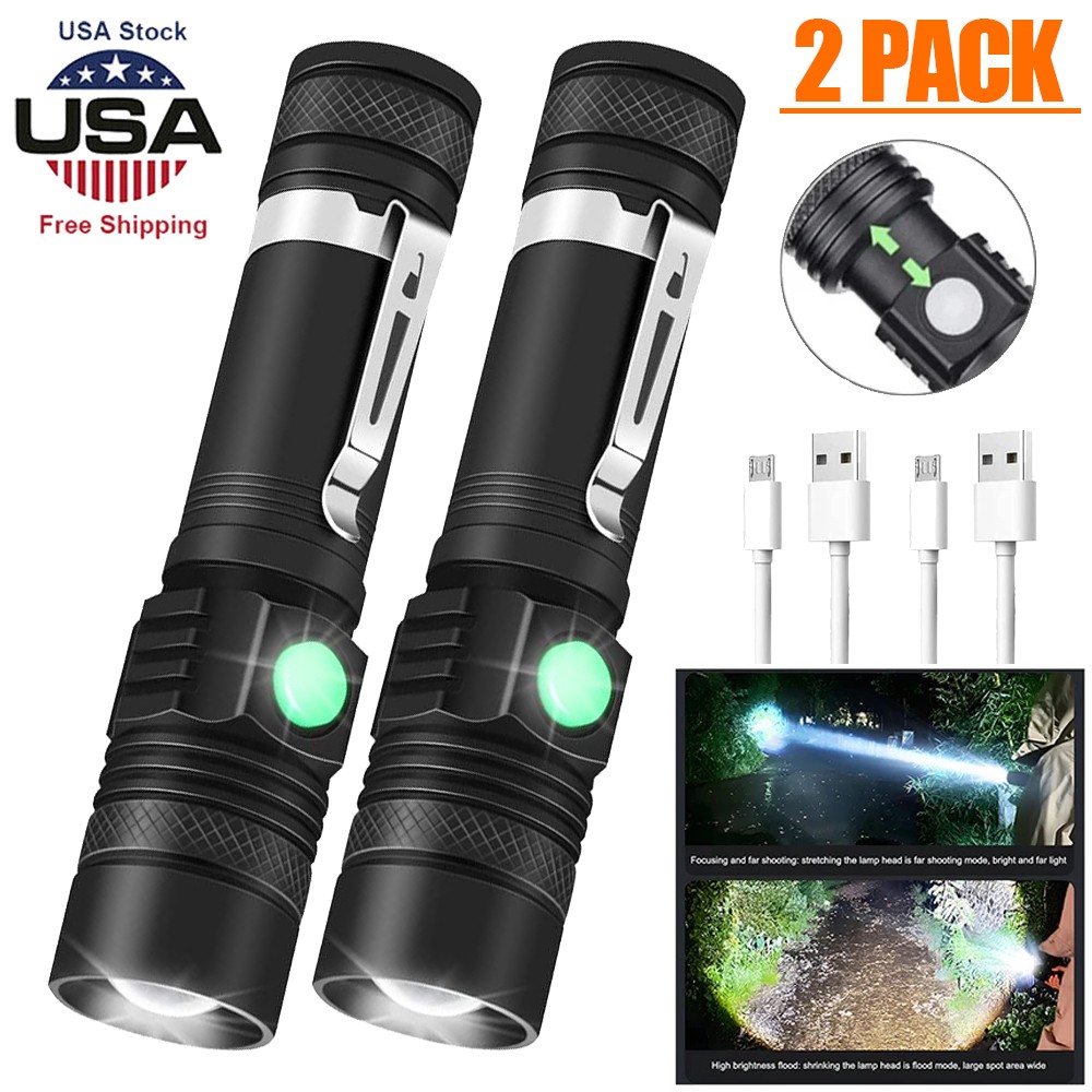 2 Set Rechargeable 990000LM LED Flashlight Tactical Police Bright Torch Zoomable