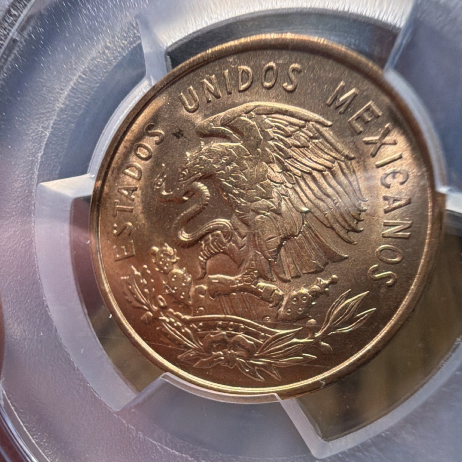 Rare Mexico 1959 Mo 10 Centavos Bronze PCGS MS65 RD KM#438