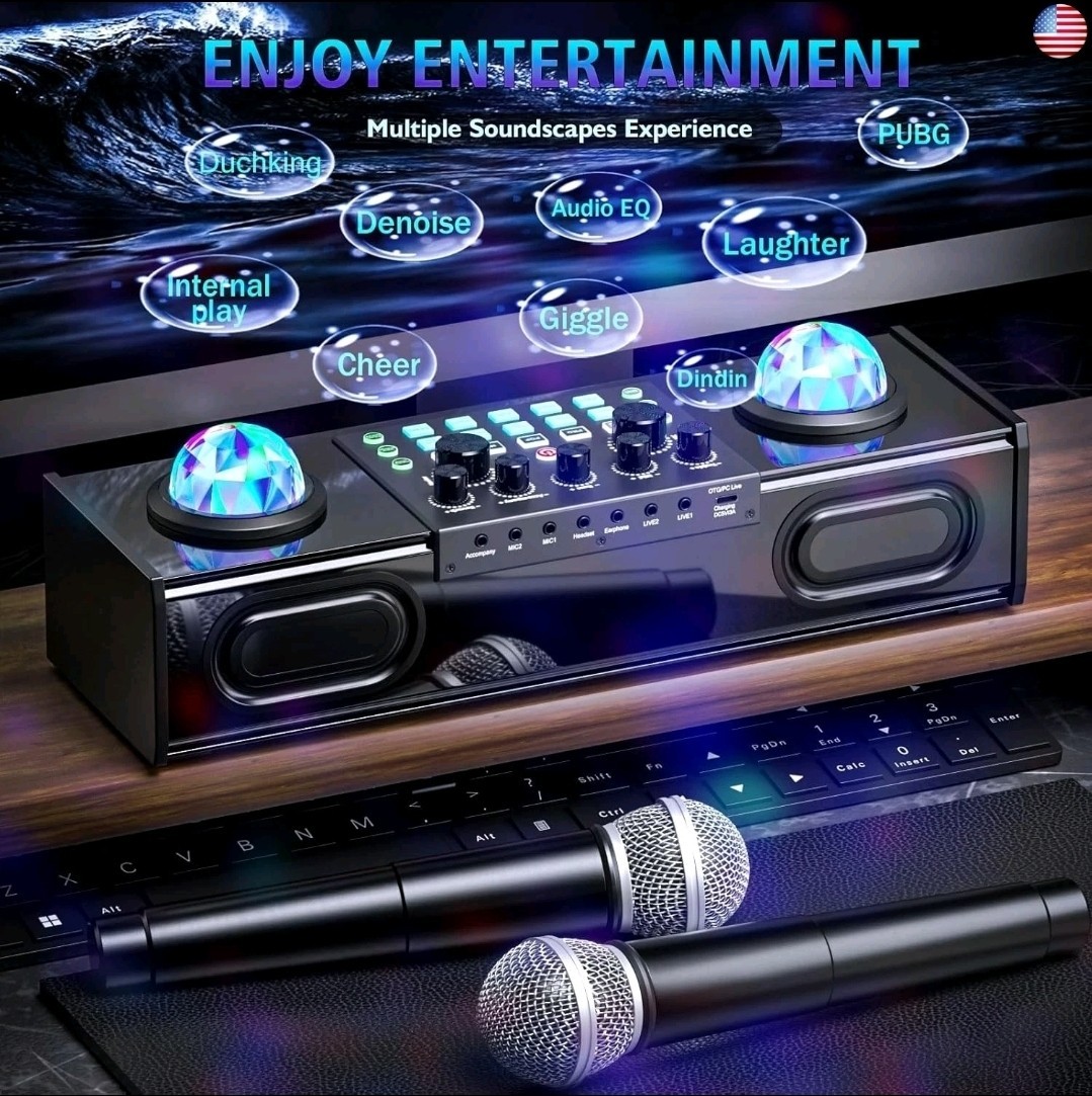 Karaoke Machine with Ambient Lighting, Portable Bluetooth Speaker