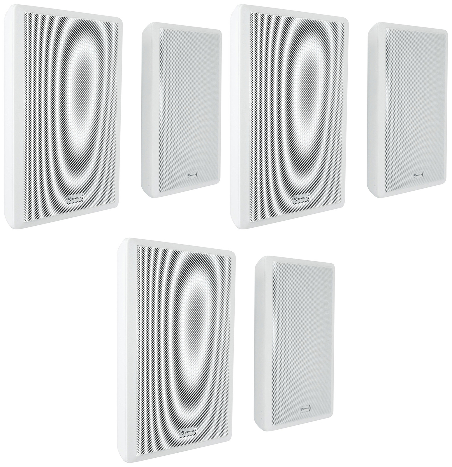 (6) Rockville RockSlim 70W White 5.25" 70v Commercial Restaurant Wall Speakers