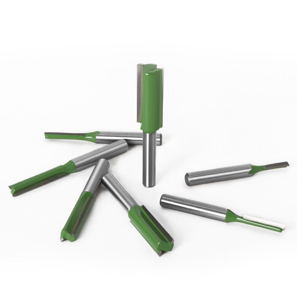 7Pcs 1/4" Shank Single Double Flute Straight Router Bit Tool Set For Woodworking