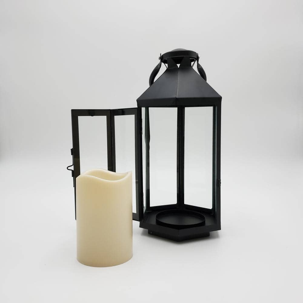 6 In. X 12 In. Hexagon Metal Lantern with LED Candle
