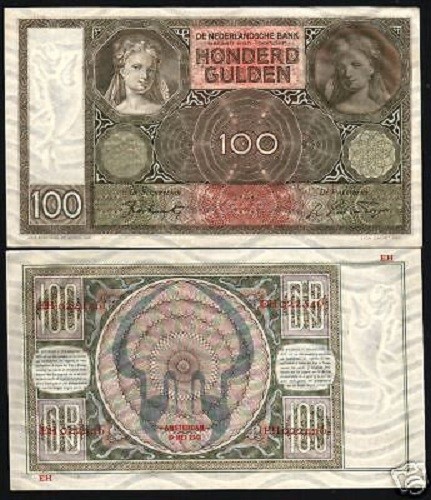 NETHERLANDS 100 GULDEN P-51 B 1941 PRE EURO RARE UNC CURRENCY MONEY BANK NOTE