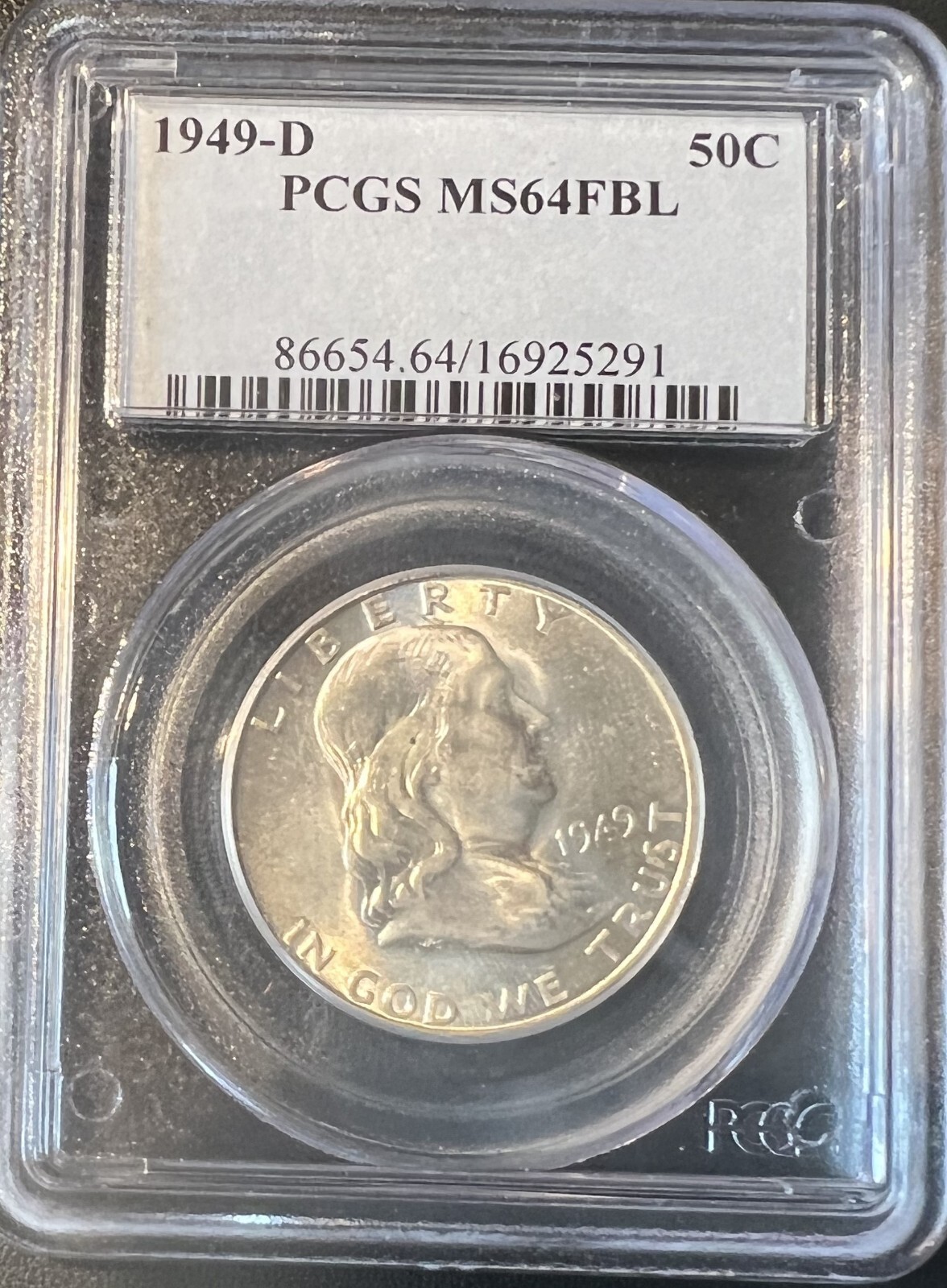 1949-D 50C Franklin Silver Half Dollar PCGS MS64FBL
