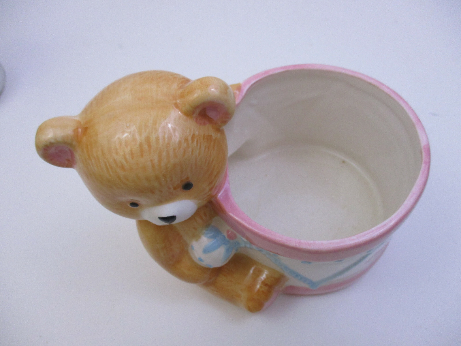 VINTAGE CERAMIC TEDDY BEAR w/DRUM - PLANTER VASE (BK3F)