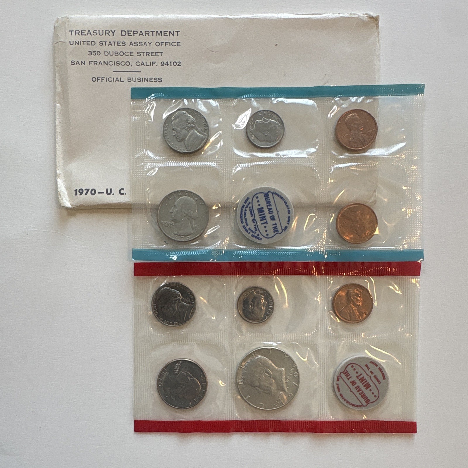U.S. Mint 1970 Uncirculated Mint Set San Francisco w/ Sealed Pack & Envelope