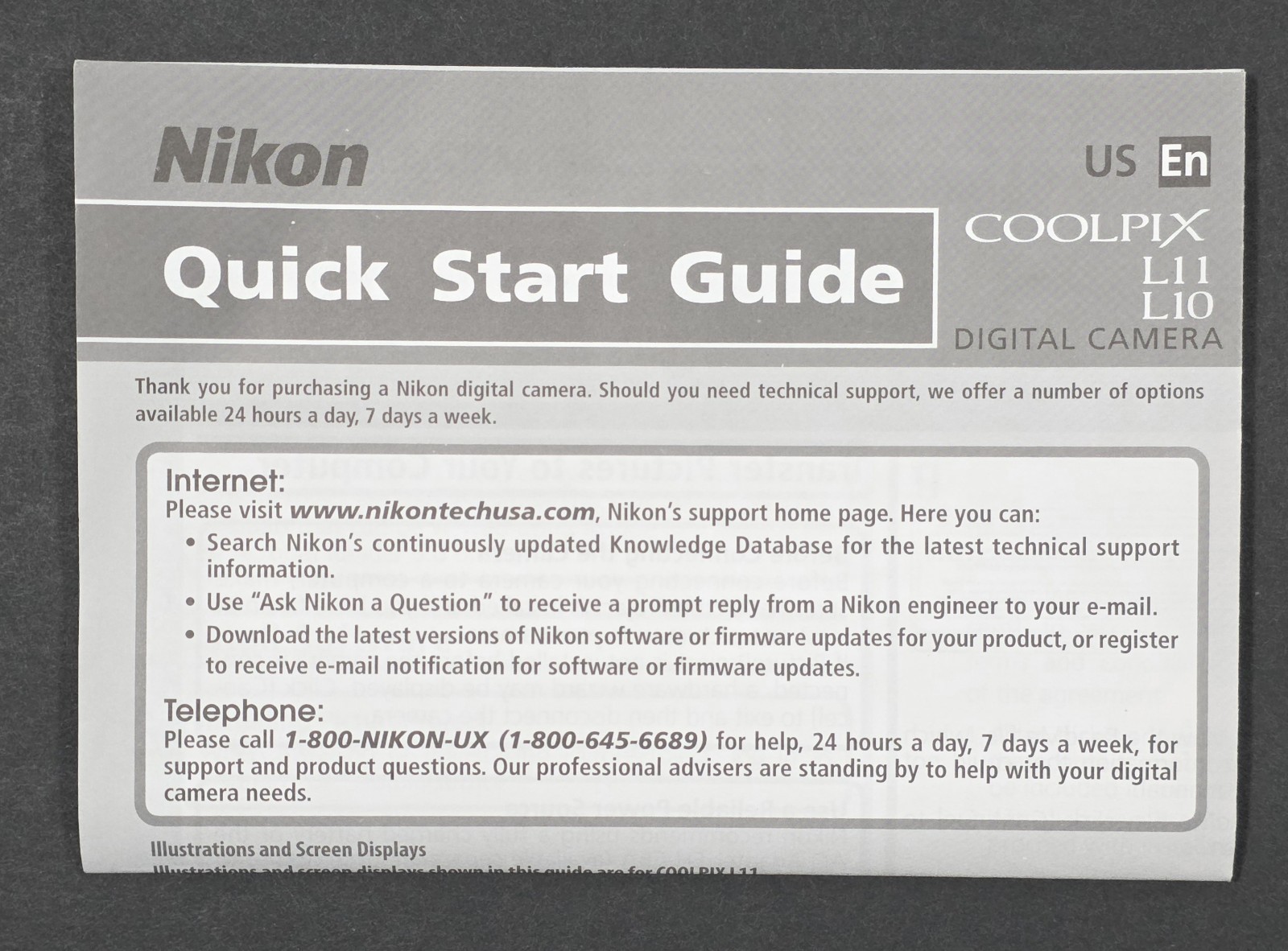 Nikon Coolpix L11 L10 Accessories Bundle - Manual, Quick Start Guide, CD & Cable