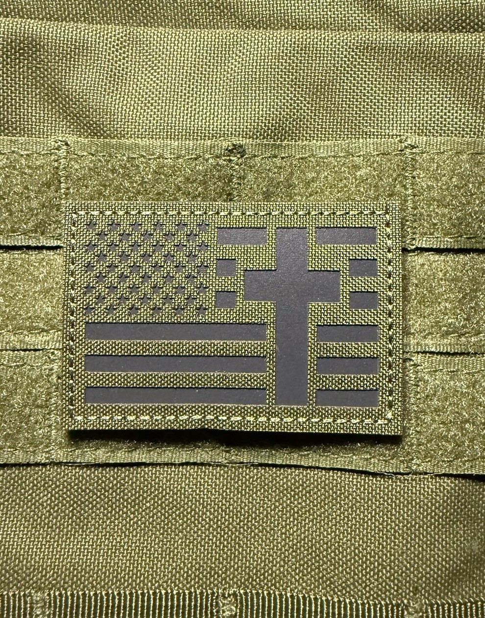 IR USA Flag Cristian cross jesus christ infrared Tactical Hook Loop Patch Green