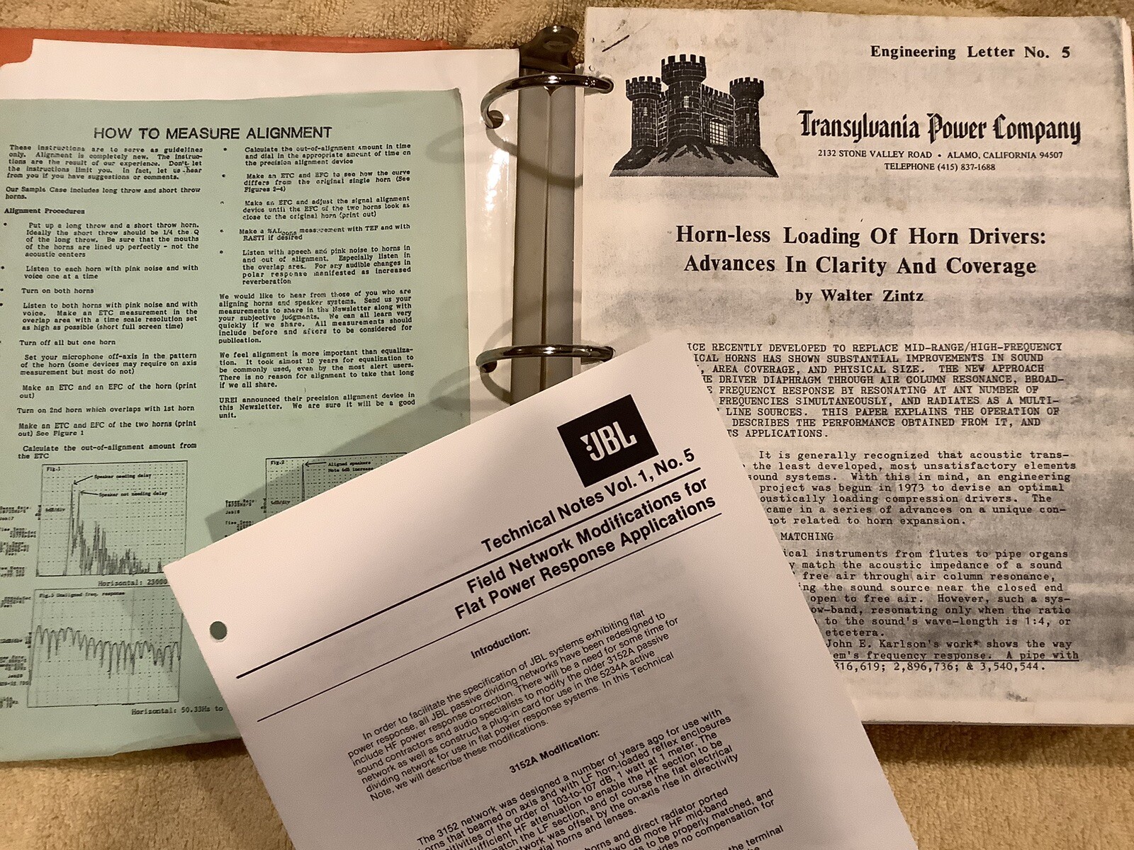 JBL TECHNICAL NOTES BINDER - Full Binder, See Photo 1987 Confrence
