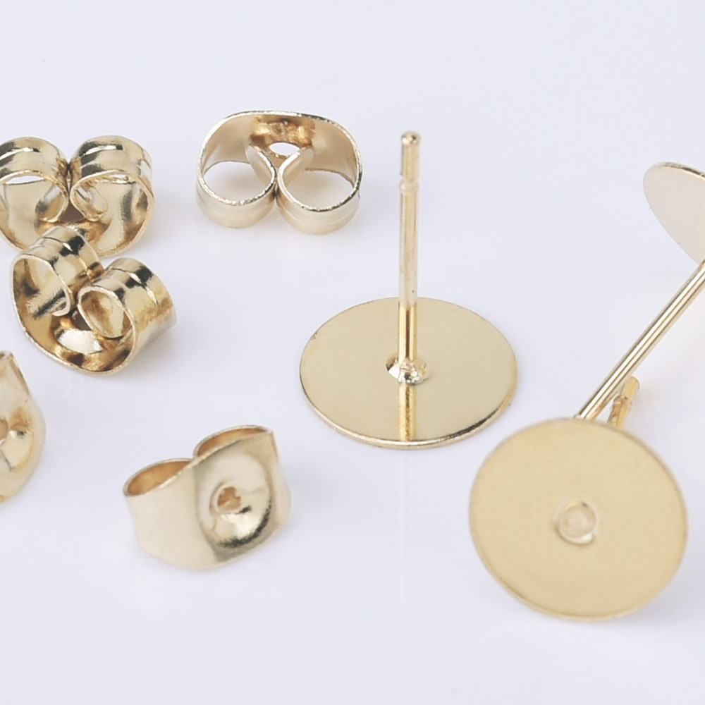 Stainless Steel Bezel Earring Studs Flat Pad Earring Posts with Ear Nut 50pcs