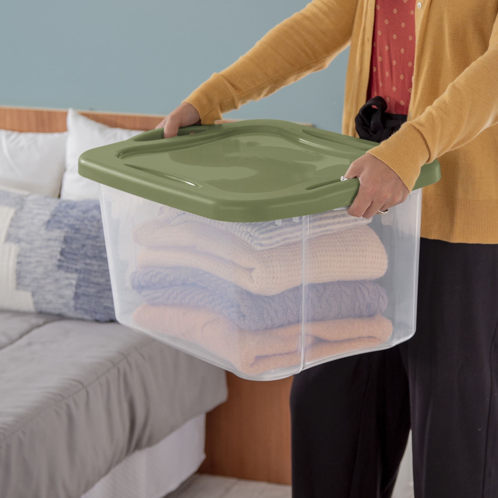 40 Quart EZ Carry, Plastic Storage Bin, Full-Grip Handles, Green