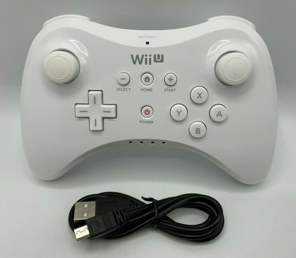 Like New Genuine Nintendo Wii U Pro Controller Wireless White + Charging Cable